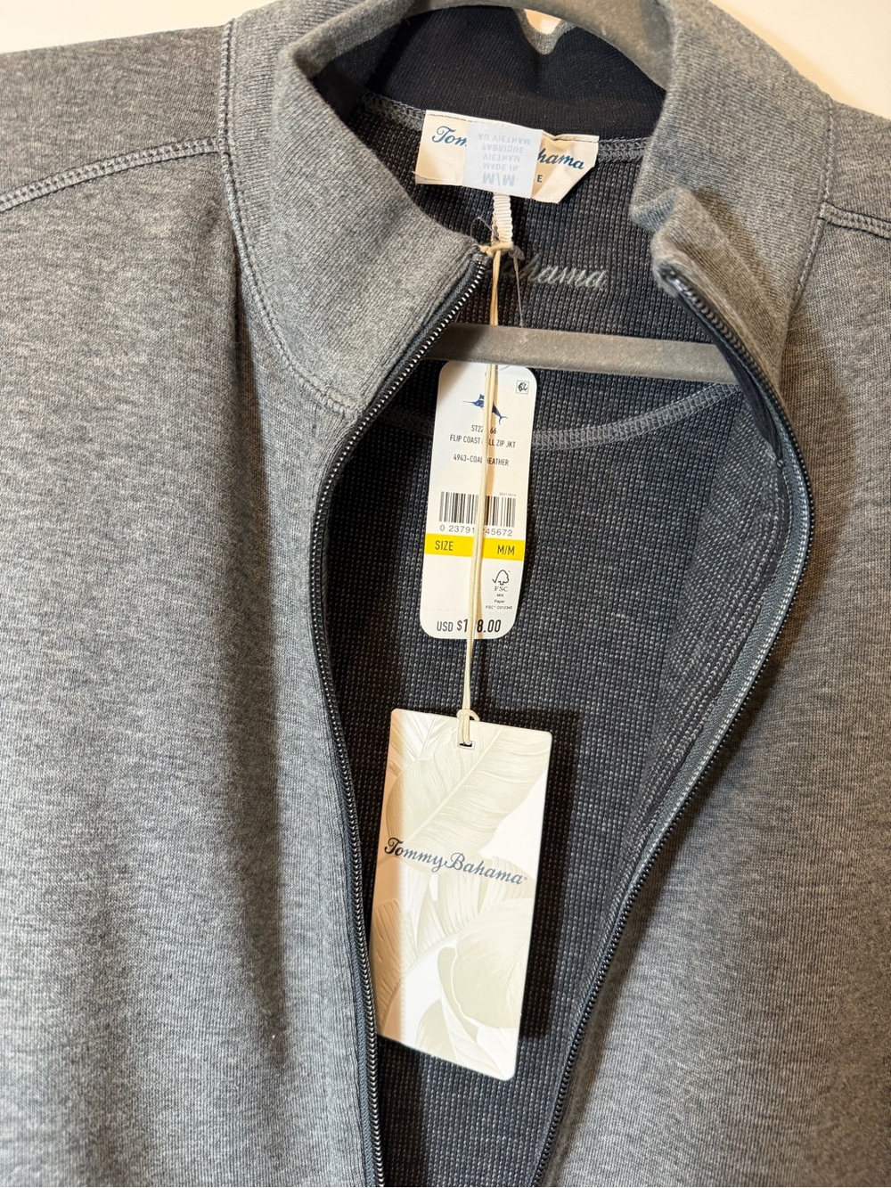 NWT Tommy Bahama Men’s Gray Full-Zip Sweater Jacket - Picture 2 of 8